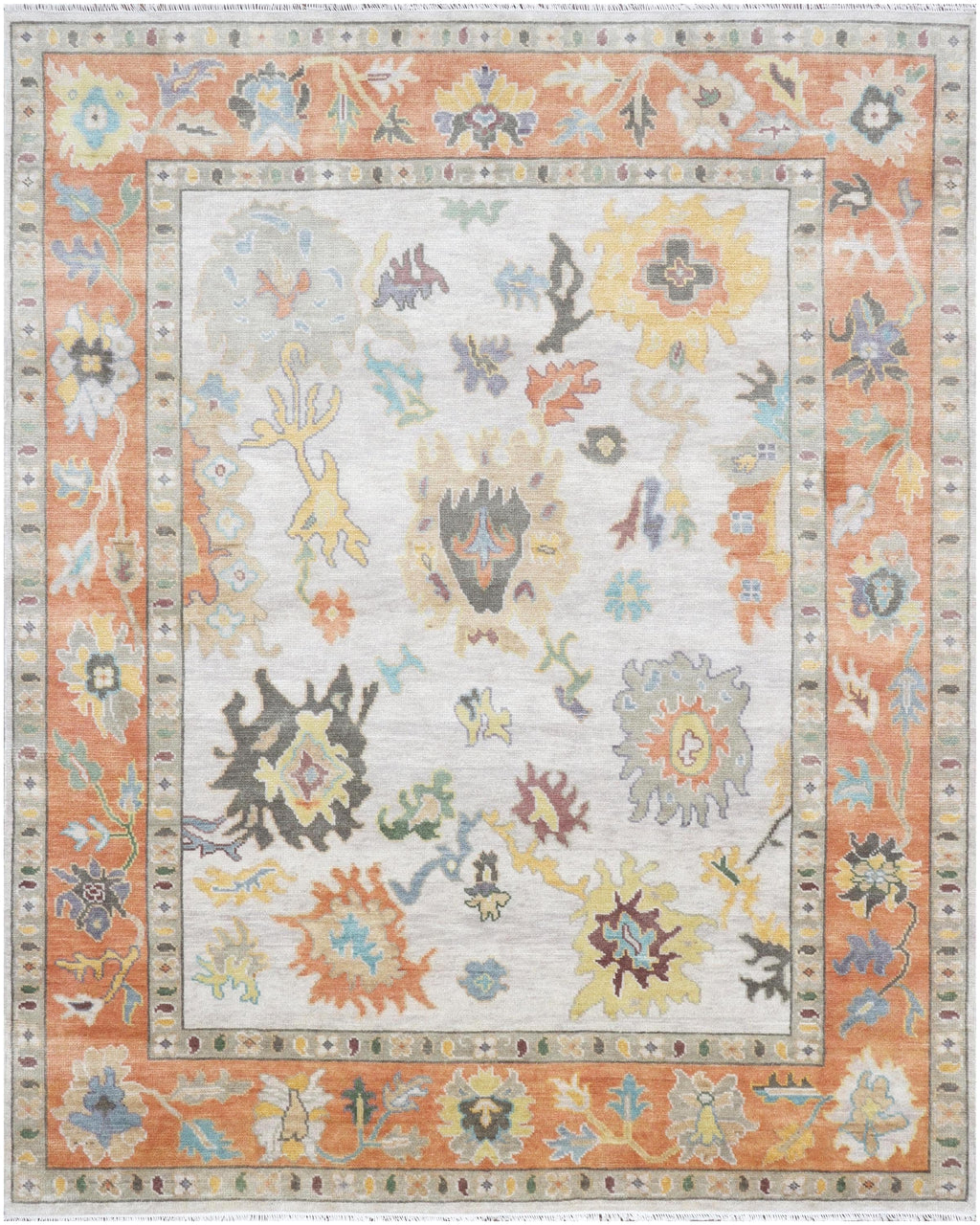8X10 ft Elegant Salmon & Apricot Hand-Knotted Oushak Wool Rug, available in 9x12 and 10x14 ft