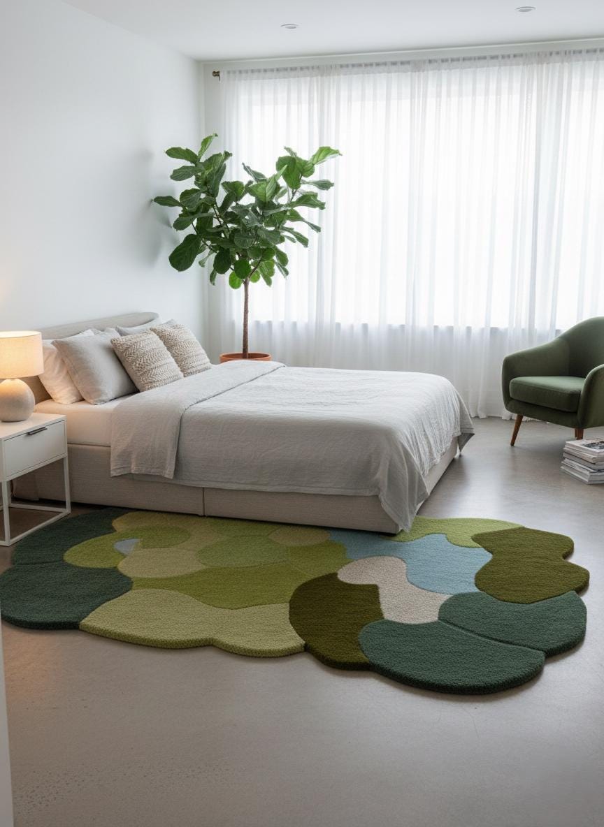Hand Tufted Abstract Pebble Wool Area Rug – Handmade 3D Modern Moss Green Area Carpet Custom sizes -4x6 5x8 6x9 8x10 9x12 10x14 12x15