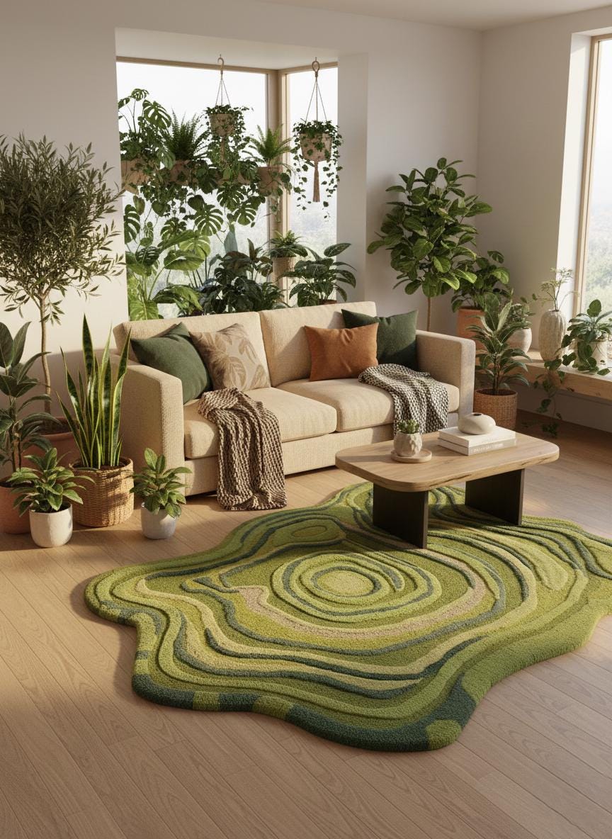 Hand Tufted Abstract Contour Wool Area Rug – Modern Forest Core Decor Carpet Custom sizes -4x6 5x8 6x9 8x10 9x12 10x14 12x15