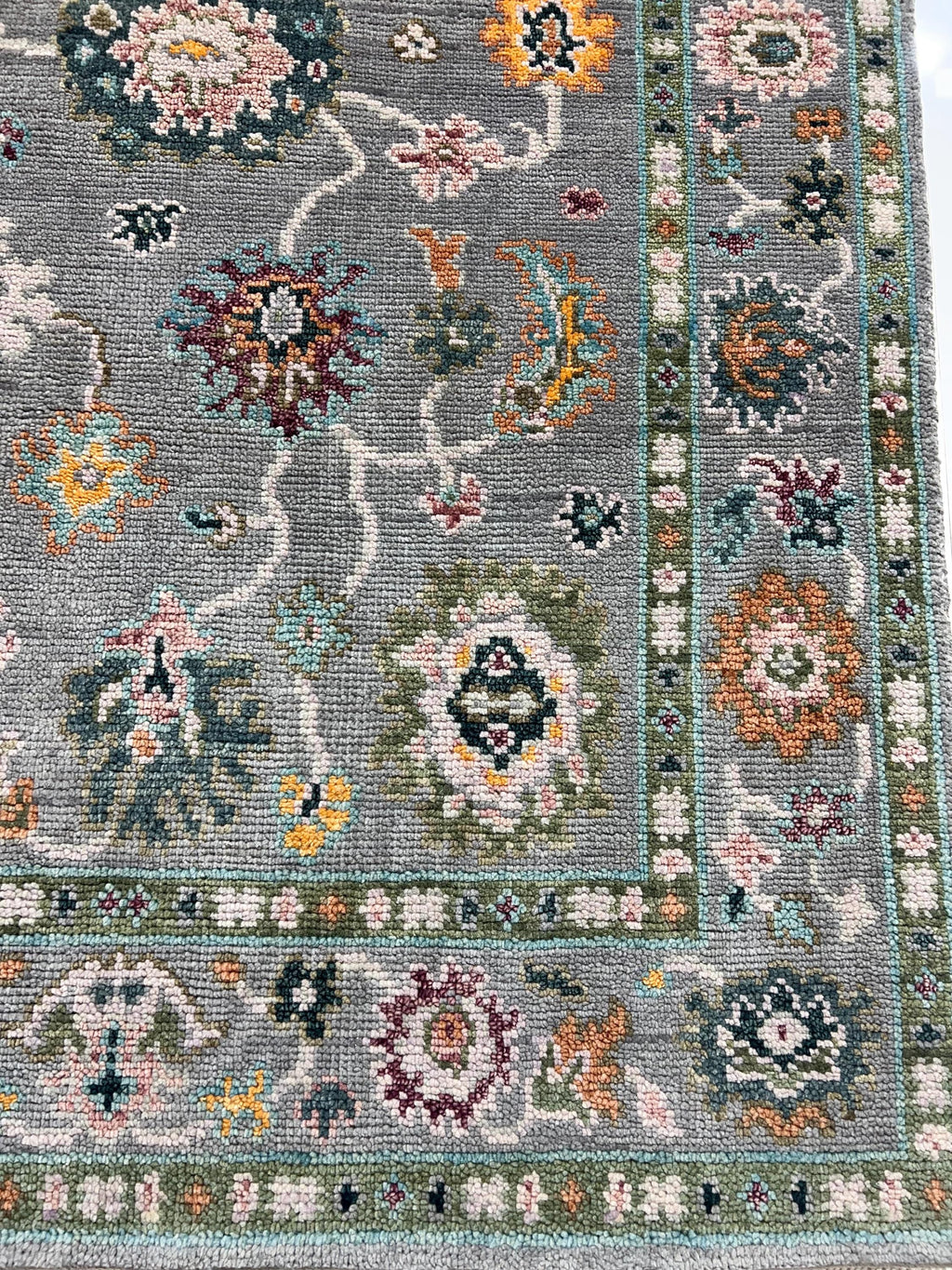 Hand Knotted Oushak Rug Grey Turkish Wool Area Rug