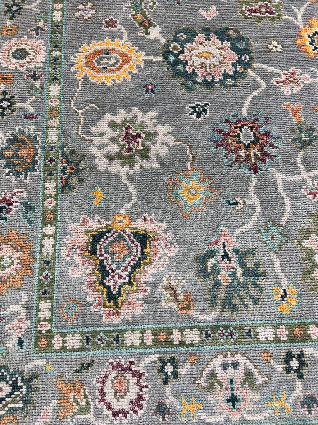 Hand Knotted Oushak Rug Grey Turkish Wool Area Rug