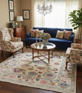 Hand Knotted Oushak Rug Ivory Turkish Wool Area Rug