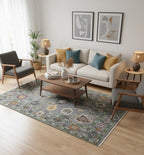 Hand Knotted Oushak Rug Grey Turkish Wool Area Rug
