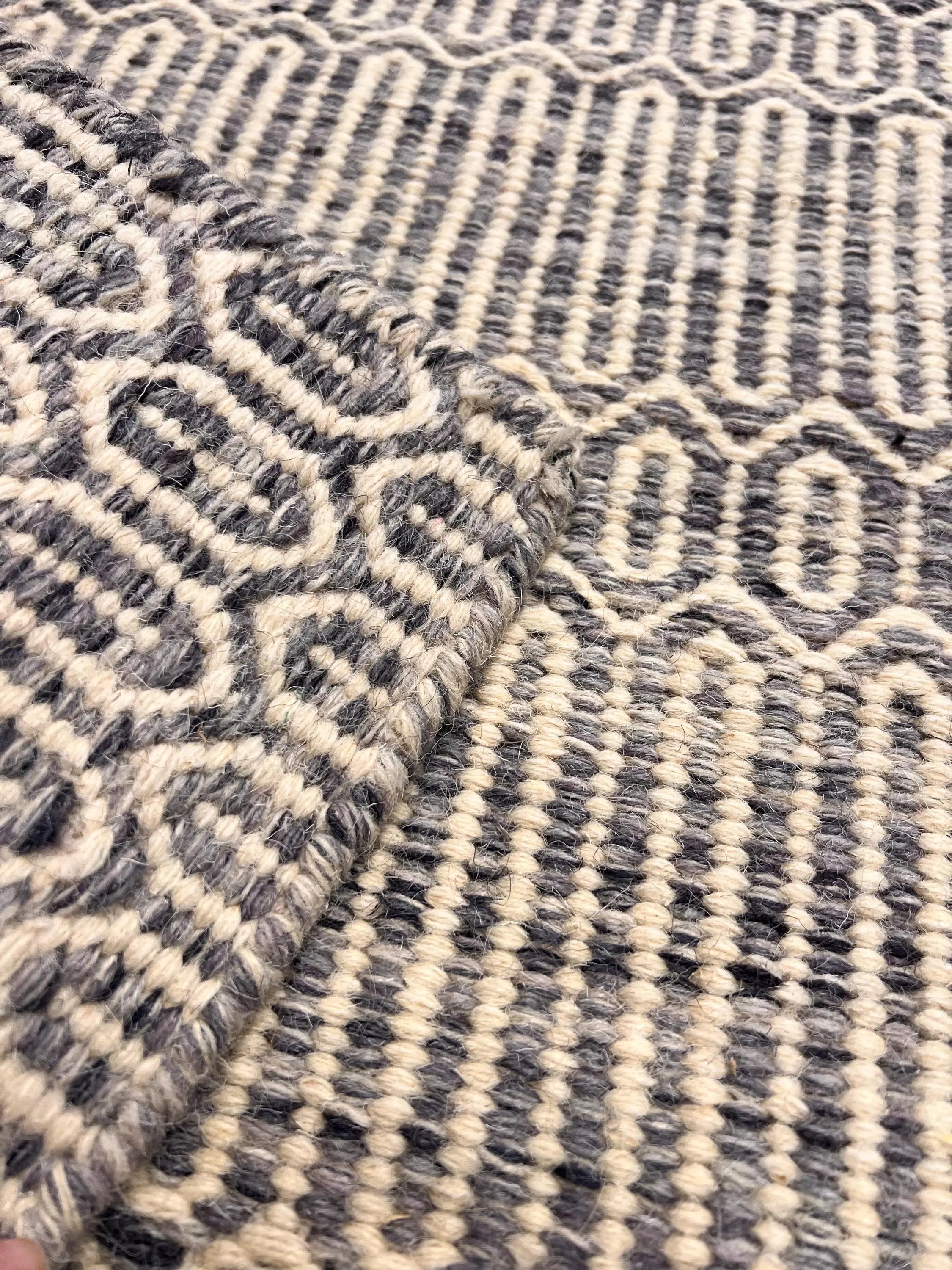 Diamond Geometric Wool Jute Rug - Neutral Grey/Ivory Flatweave Area Rug - Durable Entryway & Kitchen