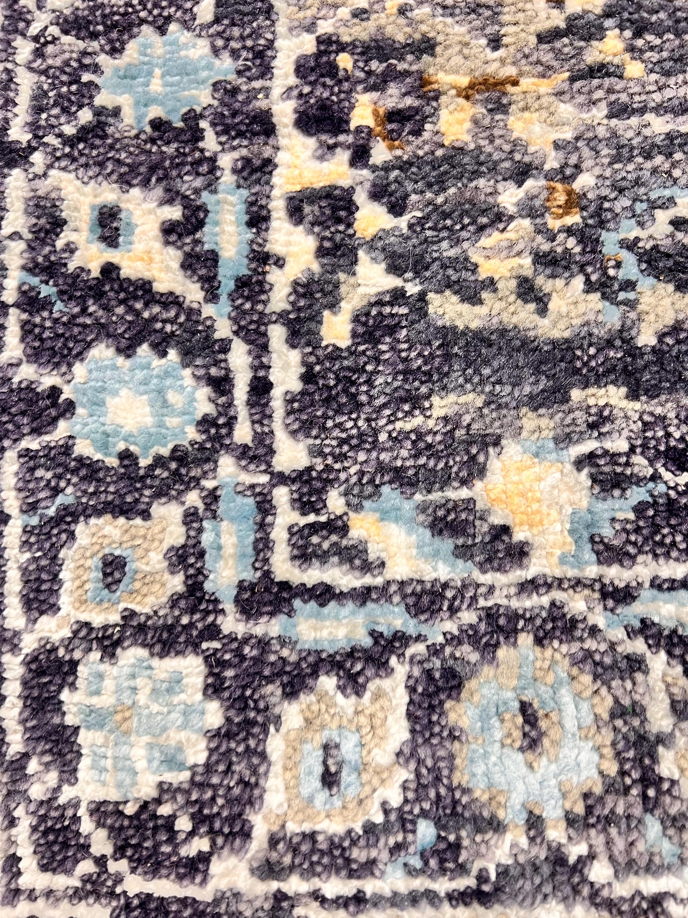 Hand-Knotted Wool Rug - 2x3 Distressed Purple Gold Medallion Oriental Rug with Pad