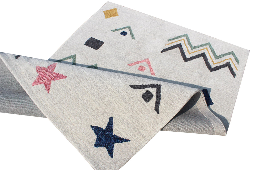 Colorful Geometric Shapes Wool Area Rug, Nursery Playroom Decor
