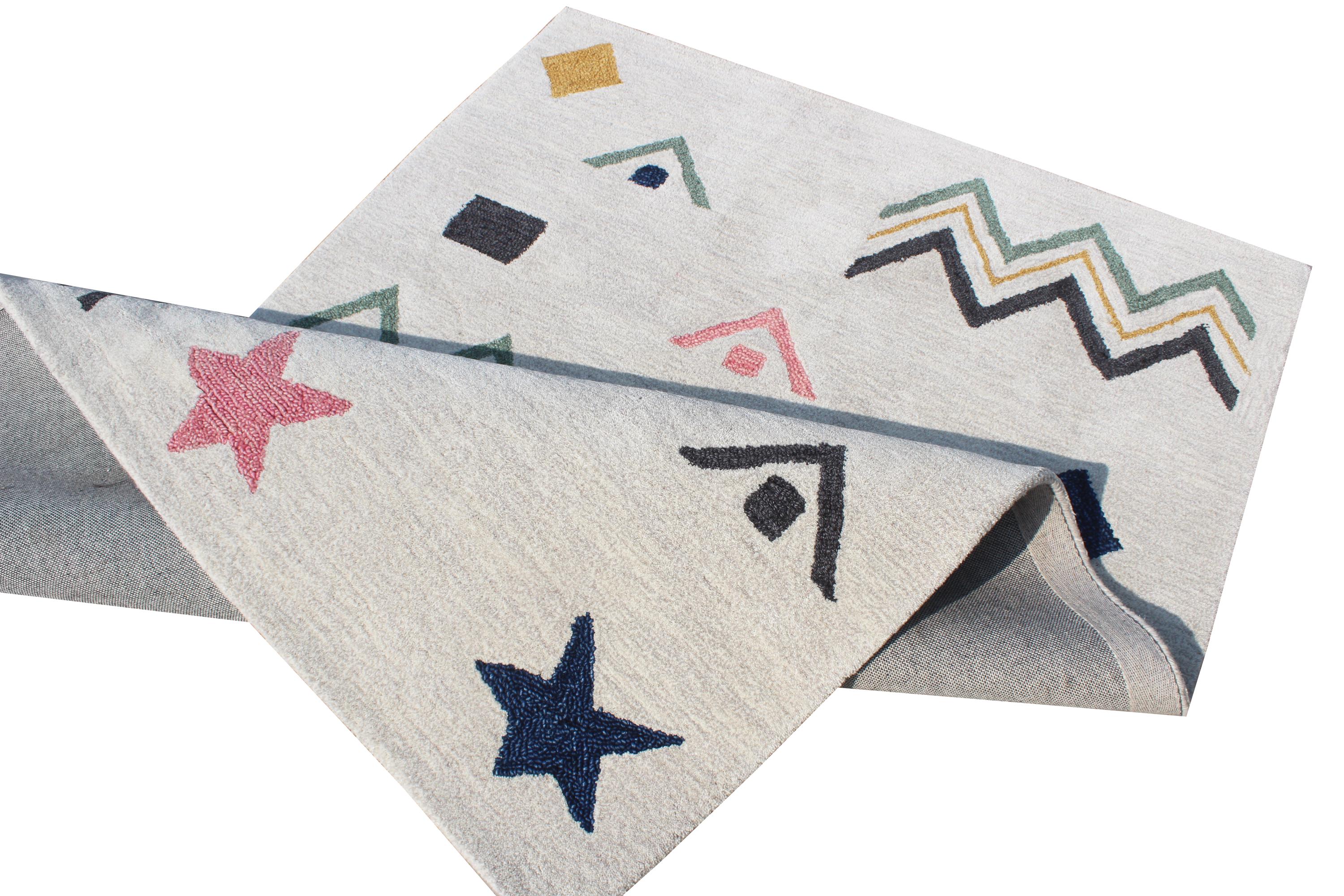 Colorful Geometric Shapes Wool Area Rug, Nursery Playroom Decor