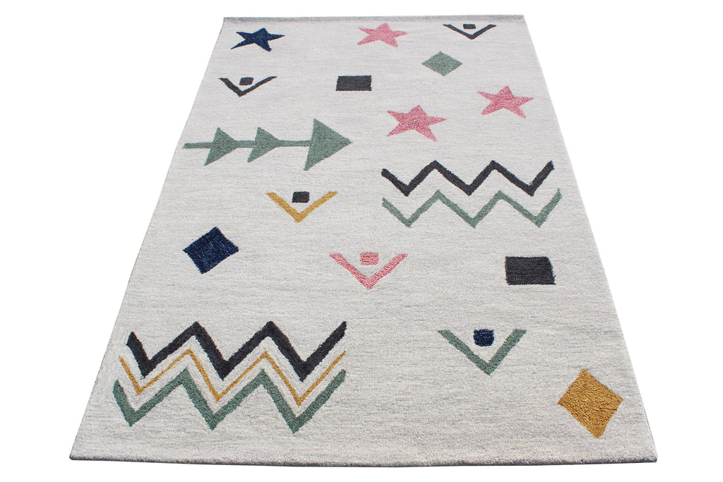 Colorful Geometric Shapes Wool Area Rug, Nursery Playroom Decor