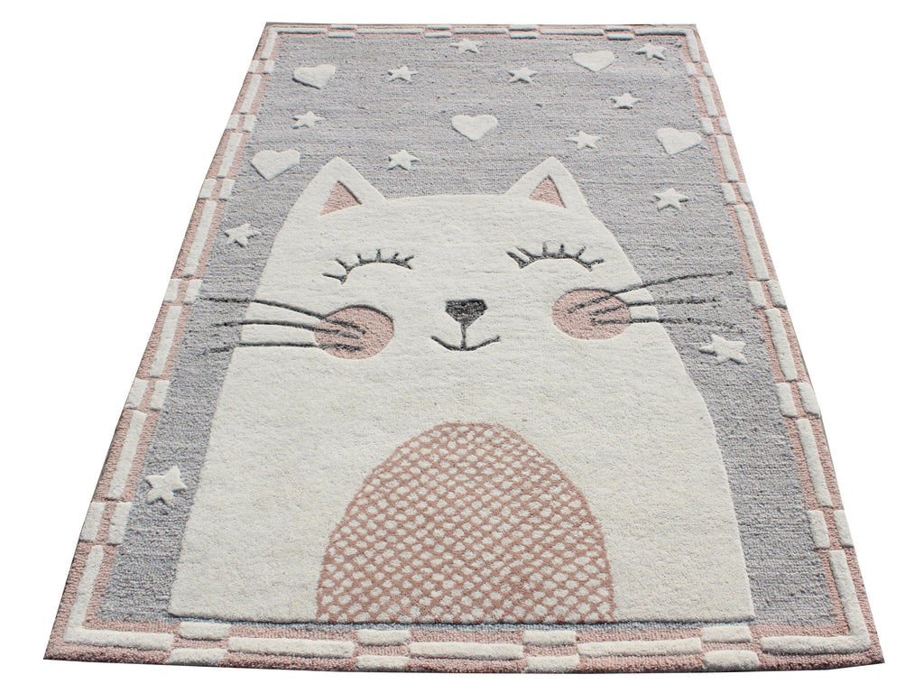Hand-Tufted Cute Cat Nursery Decor, Soft Kids Bedroom Carpet, Animal Playroom Rug, Aesthetic Pastel Home Gift