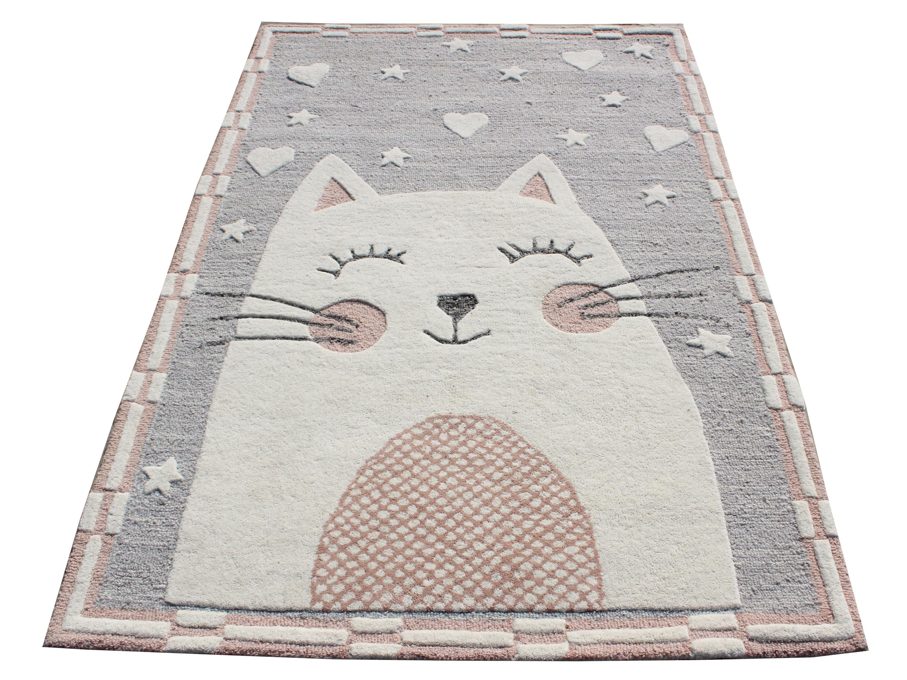 Hand-Tufted Cute Cat Nursery Decor, Soft Kids Bedroom Carpet, Animal Playroom Rug, Aesthetic Pastel Home Gift