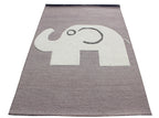 Elephant Hand Tufted Rug, Grey & White Nursery Area Rug, Cute Animal Kids Room Decor
