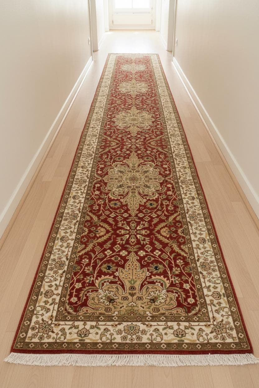 2.6x12 Red Persian Runner Rug, Hand Knotted Wool Hallway Rug, Traditional Oriental Long Entryway Carpet, Vintage Style Floral Kitchen Runner