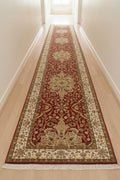 2.6x12 Red Persian Runner Rug, Hand Knotted Wool Hallway Rug, Traditional Oriental Long Entryway Carpet, Vintage Style Floral Kitchen Runner
