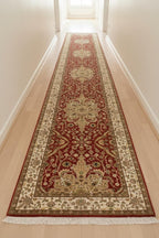 2.6x12 Red Persian Runner Rug, Hand Knotted Wool Hallway Rug, Traditional Oriental Long Entryway Carpet, Vintage Style Floral Kitchen Runner