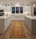2.6x10 Gold Oushak Kitchen Runner, Traditional Floral Persian Gallery Rug, Extra Long 10ft Gold Amber Carpet