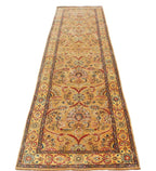 2.6x10 Gold Oushak Kitchen Runner, Traditional Floral Persian Gallery Rug, Extra Long 10ft Gold Amber Carpet