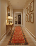 Exquisite 2.7x11 Red & Gold Floral Wool Runner -- Persian Style Entryway Decor