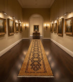 Antique 14 ft Tabriz style Runner, Black & Gold Oriental Hallway Runner, Traditional Persian Gallery Rug