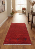 Deep Crimson Gabbeh Wool Accent rug -2x5 ft Minimalist Tribal Rug - Modern Boho Home Decor
