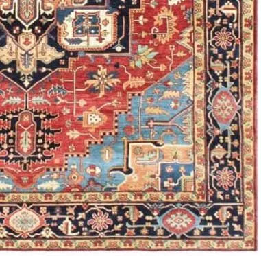 Hand Knotted Serapi Wool Rug, Rust Navy Heriz style Medallion Area Rug, Traditional Oriental Carpet for Living Room, Custom Sizes Available