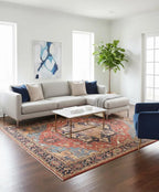 Hand Knotted Serapi Wool Rug, Rust Navy Heriz style Medallion Area Rug, Traditional Oriental Carpet for Living Room, Custom Sizes Available
