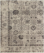 9x12 ft Large Hand-Knotted Wool Area Rug - Distressed Modern Transitional Floral Rug - Neutral Cream & Charcoal Rug for Living Room, Bedroom