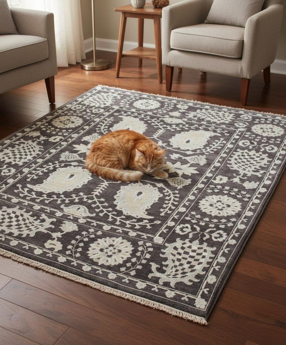 8x10 ft Elegant Paisley Pattern Gray & Cream Area Rug – Cozy Living Room