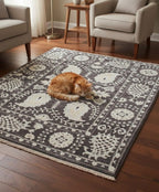 8x10 ft Elegant Paisley Pattern Gray & Cream Area Rug – Cozy Living Room