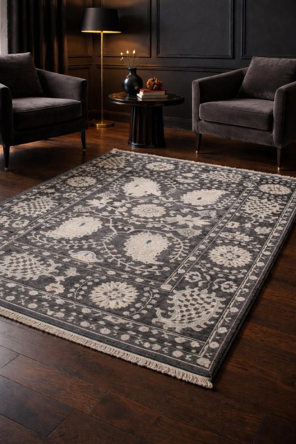 8x10 ft Elegant Paisley Pattern Gray & Cream Area Rug – Cozy Living Room