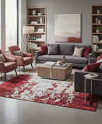 Red/Silver Gray HandKnotted Abstract Rug -Genuine Wool-Silk Blend-Modern Contemporary Area Rug-Premium 10/10 Quality