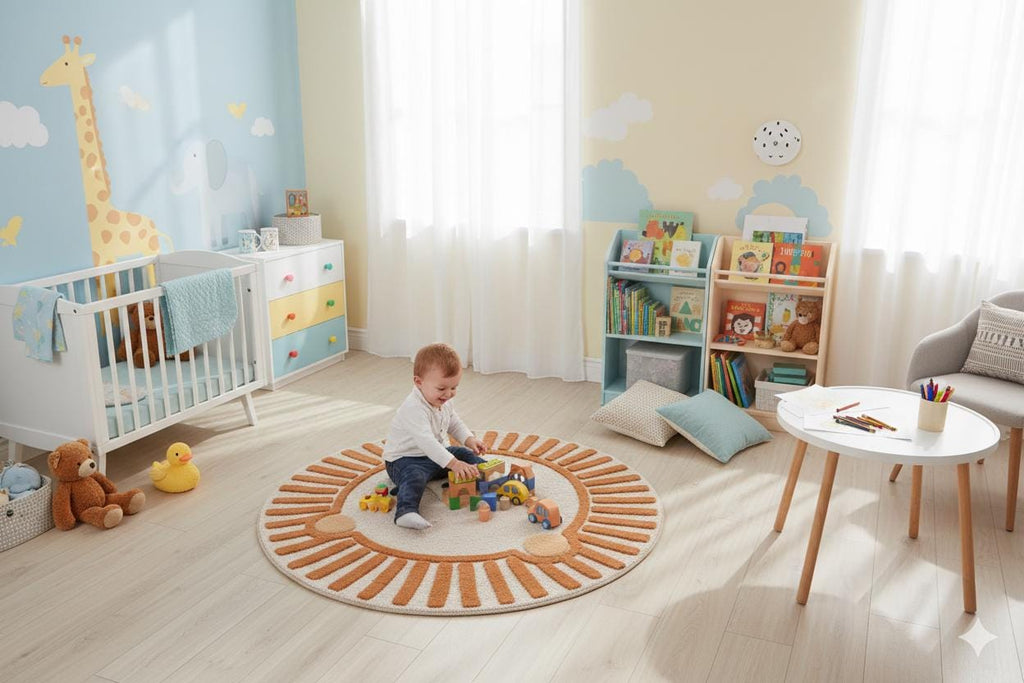 Hand Tufted Lion Nursery Rug - Cute Animal Area Rug for Toddler Room Decor