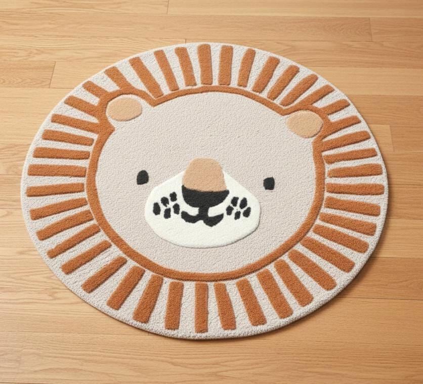 Hand Tufted Lion Nursery Rug - Cute Animal Area Rug for Toddler Room Decor