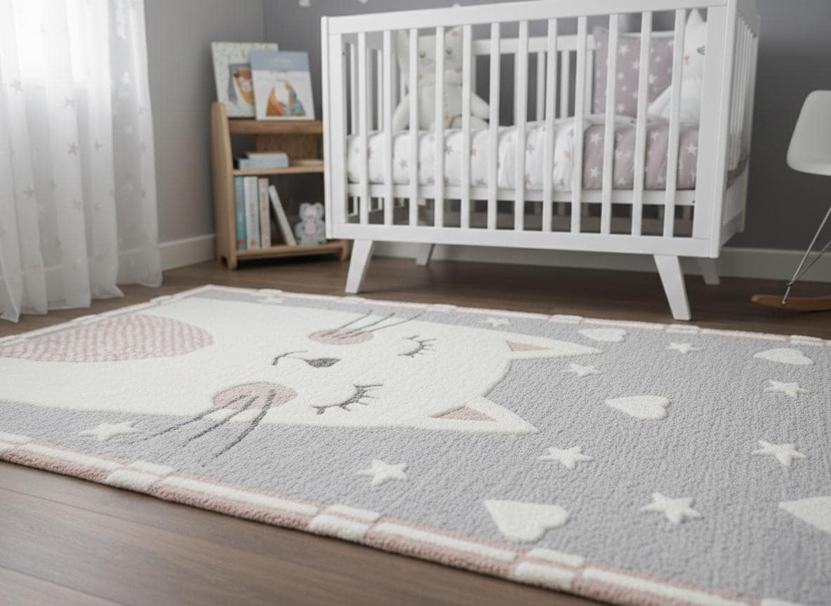 Hand-Tufted Cute Cat Nursery Decor, Soft Kids Bedroom Carpet, Animal Playroom Rug, Aesthetic Pastel Home Gift