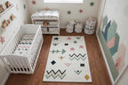 Colorful Geometric Shapes Wool Area Rug, Nursery Playroom Decor