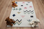 Colorful Geometric Shapes Wool Area Rug, Nursery Playroom Decor