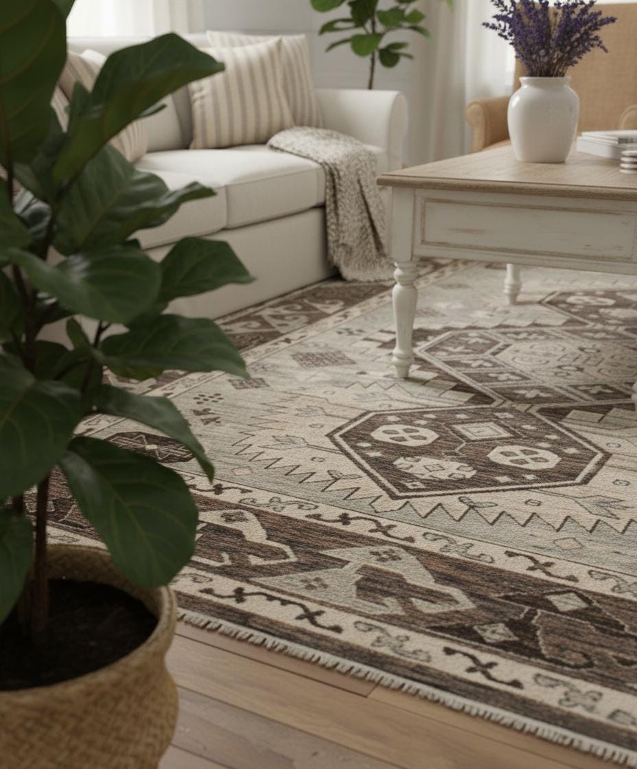 Hand Knotted Navajo Rug Custom Size, Brown Grey Southwestern Area Rug for Living Room, Traditional Tribal Wool Rug, Modern Farmhouse Decor