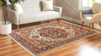 Hand knotted Heriz Serapi Wool Rug – Rust ivory Area Rug 6×9, 8×10, 10x14 ft – Persian Style Burgundy Serapi Rug for Living Room & Bedroom