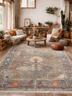 Bohemian Sage & Denim Hand-Knotted Oushak Wool Rug for living room