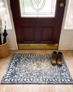 Hand-Knotted Wool Rug - 2x3 Distressed Purple Gold Medallion Oriental Rug with Pad