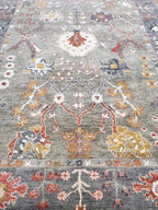 Bohemian Sage & Denim Hand-Knotted Oushak Wool Rug for living room