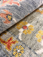 Bohemian Sage & Denim Hand-Knotted Oushak Wool Rug for living room