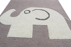Elephant Hand Tufted Rug, Grey & White Nursery Area Rug, Cute Animal Kids Room Decor