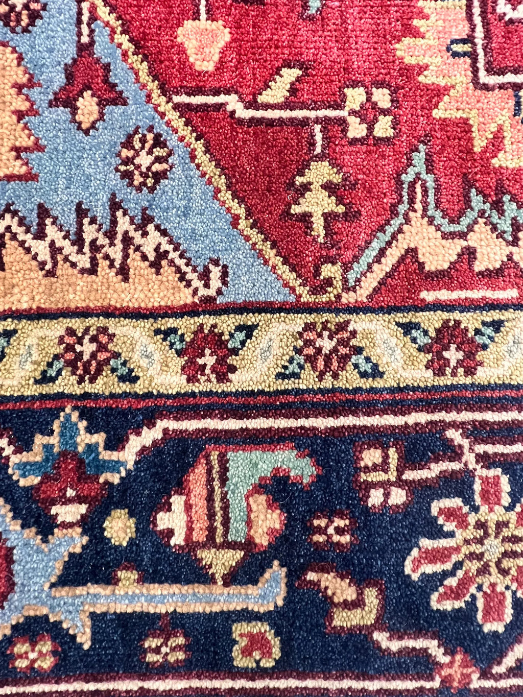 Hand Knotted Serapi Wool Rug, Rust Navy Heriz style Medallion Area Rug, Traditional Oriental Carpet for Living Room, Custom Sizes Available
