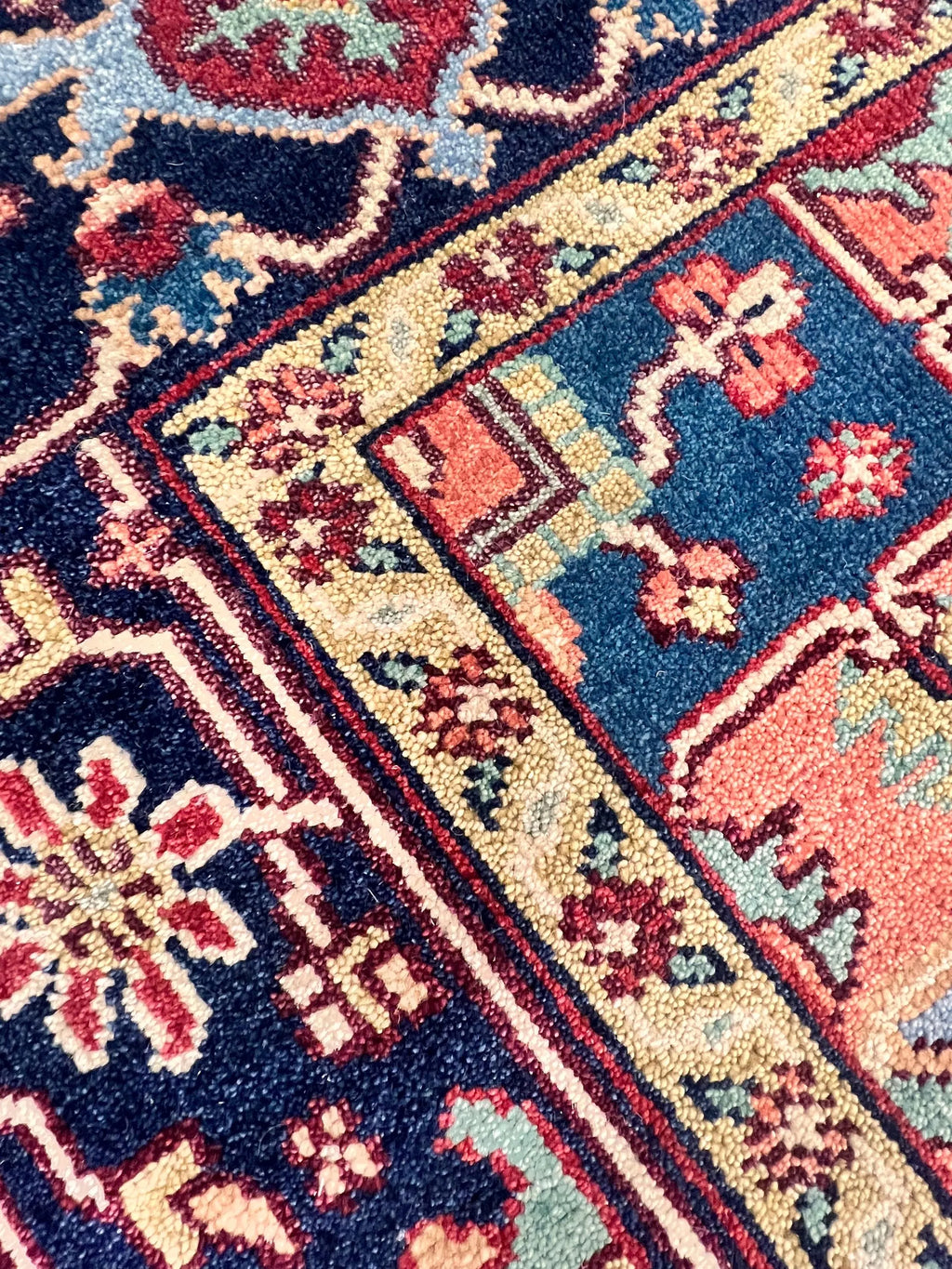 Hand Knotted Serapi Wool Rug, Rust Navy Heriz style Medallion Area Rug, Traditional Oriental Carpet for Living Room, Custom Sizes Available