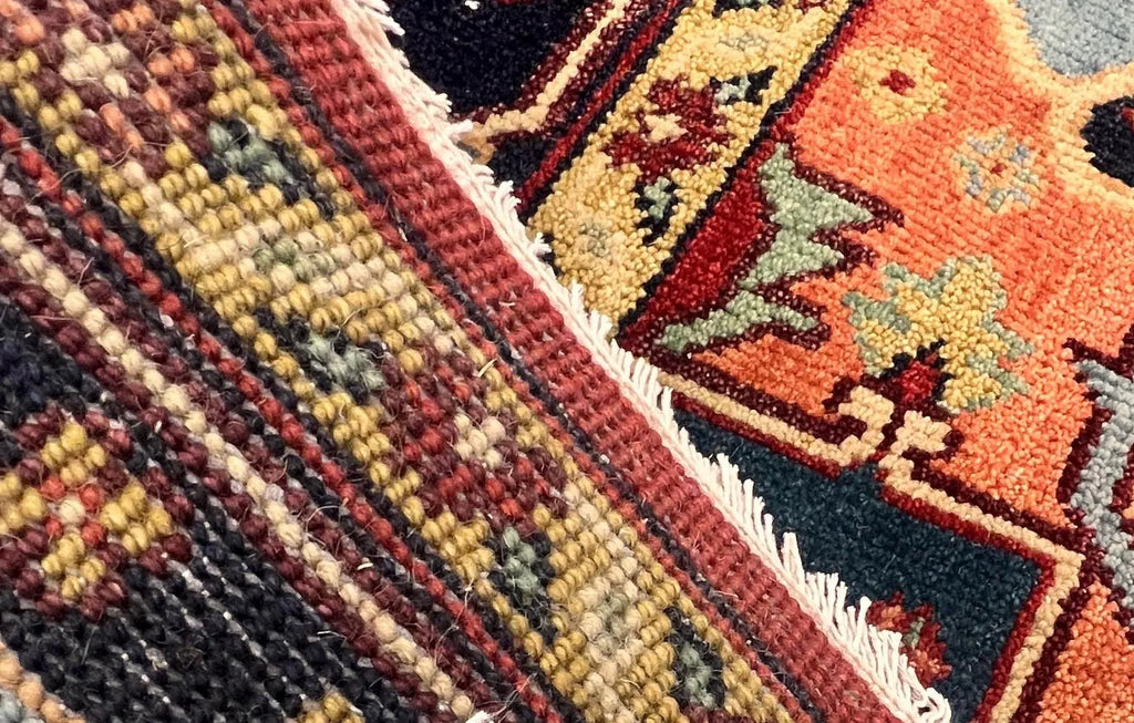 Hand Knotted Serapi Wool Rug, Rust Navy Heriz style Medallion Area Rug, Traditional Oriental Carpet for Living Room, Custom Sizes Available