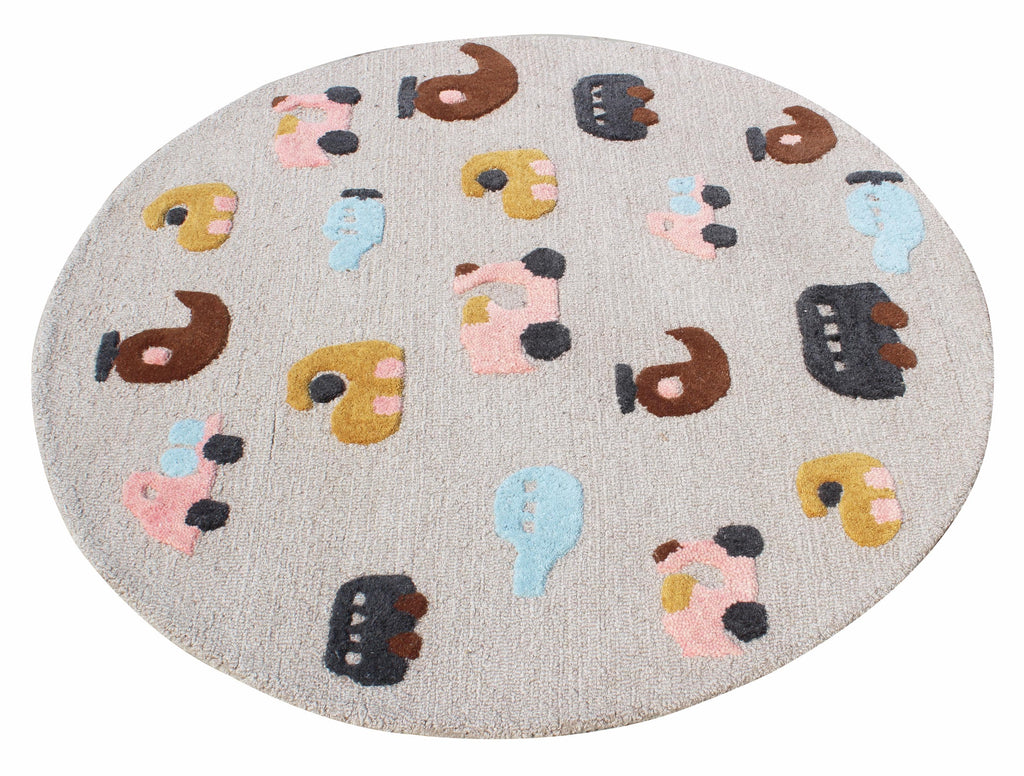 Round Hand-Tufted Kids Transportation Rug | Wool Nursery Decor