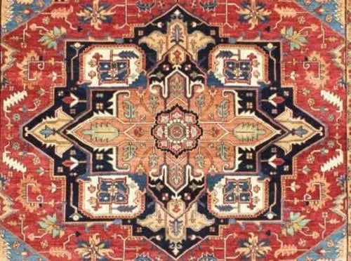 Hand Knotted Serapi Wool Rug, Rust Navy Heriz style Medallion Area Rug, Traditional Oriental Carpet for Living Room, Custom Sizes Available