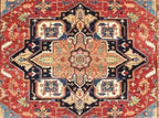 Hand Knotted Serapi Wool Rug, Rust Navy Heriz style Medallion Area Rug, Traditional Oriental Carpet for Living Room, Custom Sizes Available