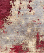 Red/Silver Gray HandKnotted Abstract Rug -Genuine Wool-Silk Blend-Modern Contemporary Area Rug-Premium 10/10 Quality