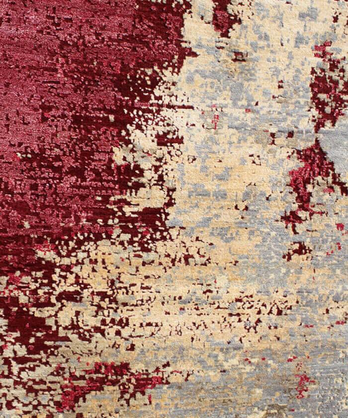 Red/Silver Gray HandKnotted Abstract Rug -Genuine Wool-Silk Blend-Modern Contemporary Area Rug-Premium 10/10 Quality